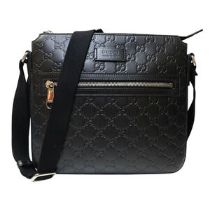 GUCCI Messenger Bag Black Shoulder Guccissima Leather